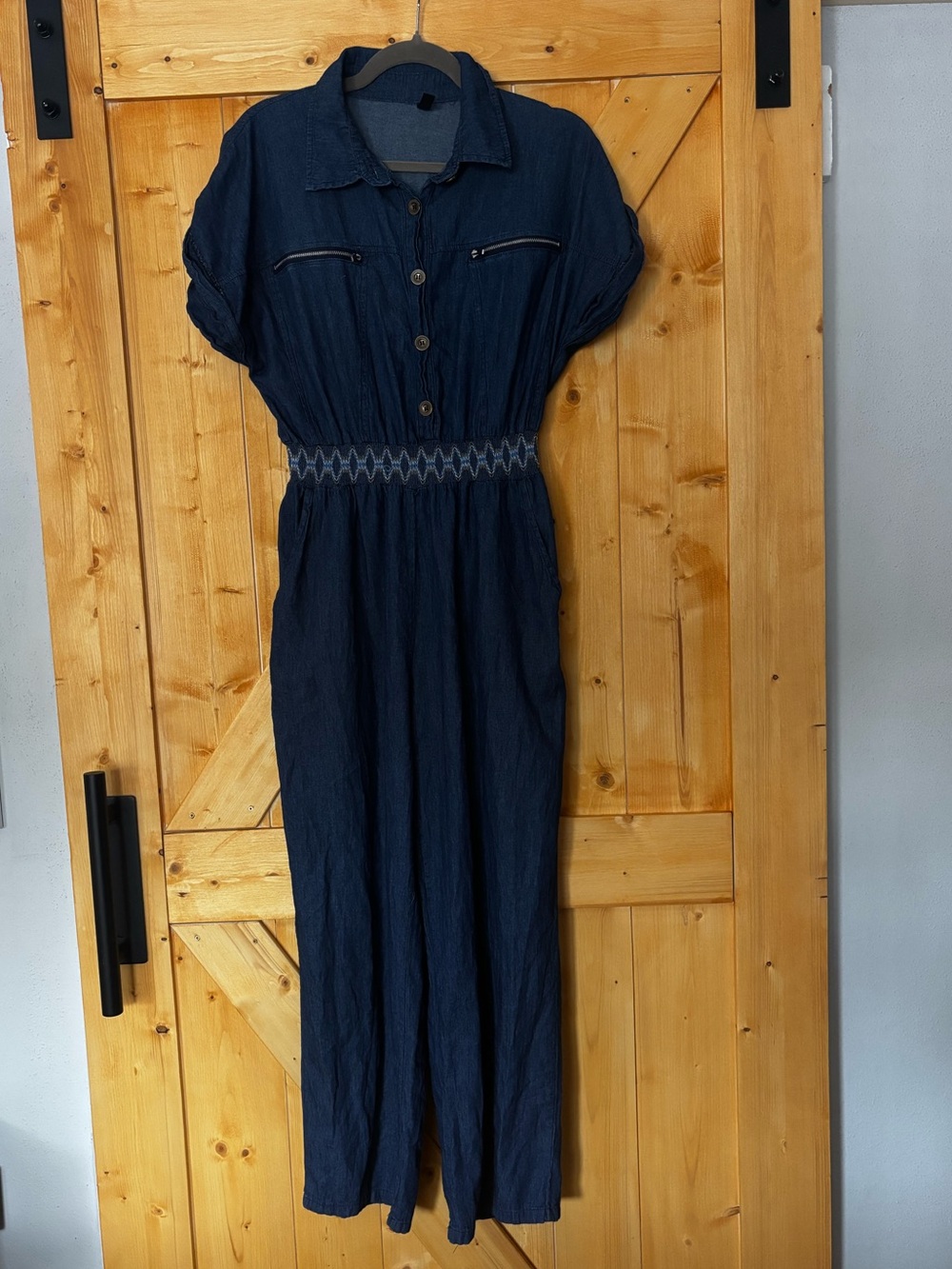 Indigo & Lace Denim Jumpsuit Smocked Waist Blue Size L